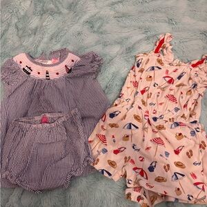 Janie and Jack Blue Striped and Cream Nautical Kids One Pieces